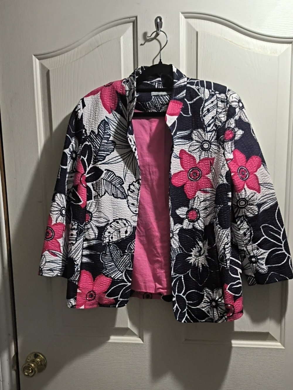 Alfred Dunner Black, White & Pink Floral Blazer